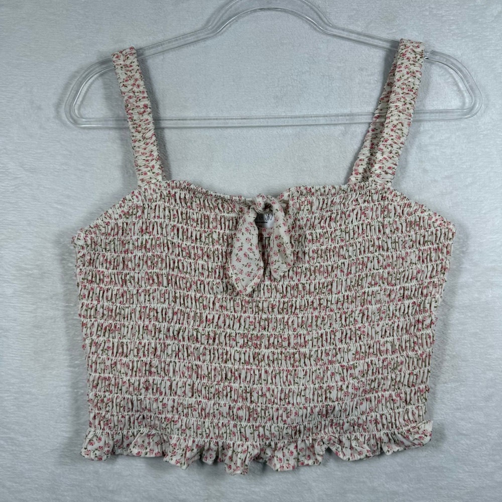 Sienna Sky Womens XL Smocked Floral Crop Top Square Neck Tie Front 02CT4774W